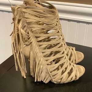 Wild Diva Tan Fringe Strappy High Heel Sandals